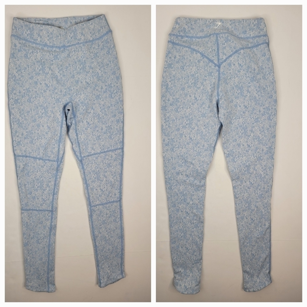 Gymshark Leggings Sz S Dry High Rise Fleur Textured Light Blue